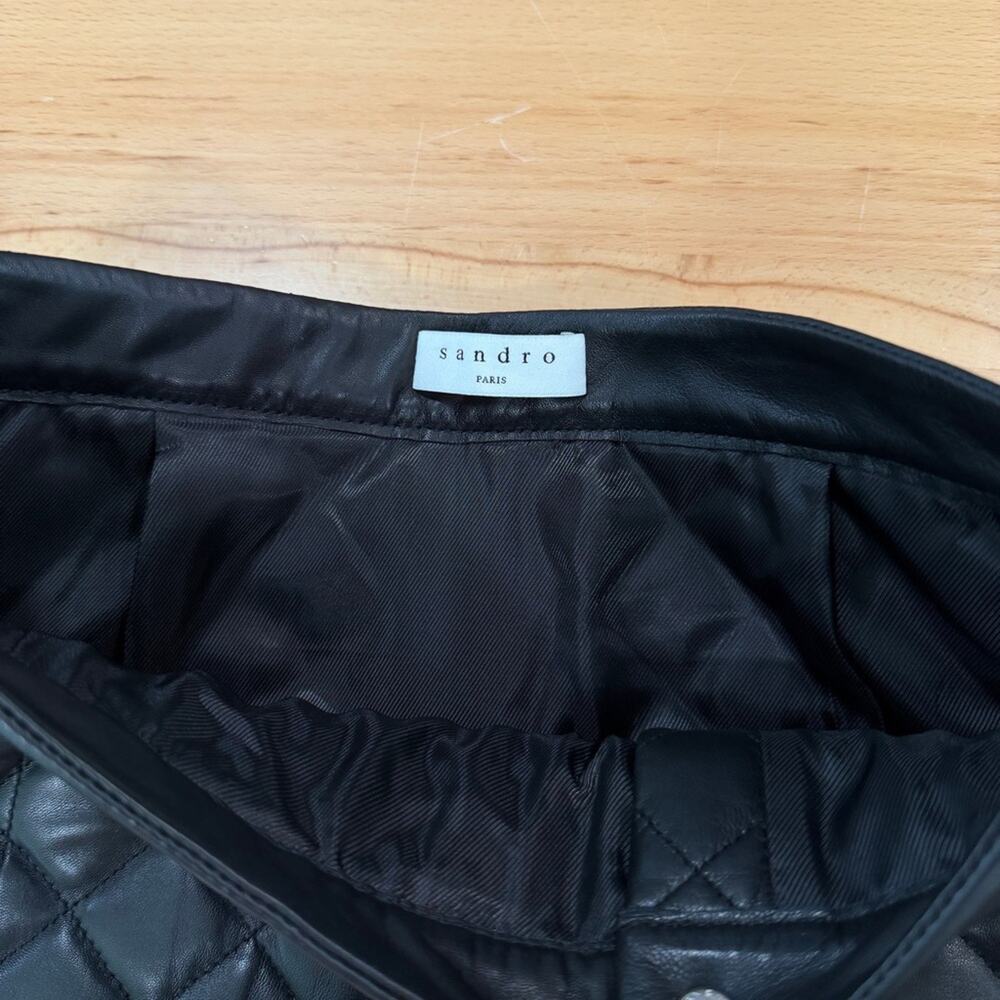 Sandro Square Quilted Leather & Pleated Hem Mini Skirt NWT Black Size Small - Picture 5 of 10